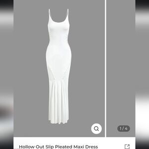 MICAS White Hollow Out Slip Pleated Maxi Dress Sz M